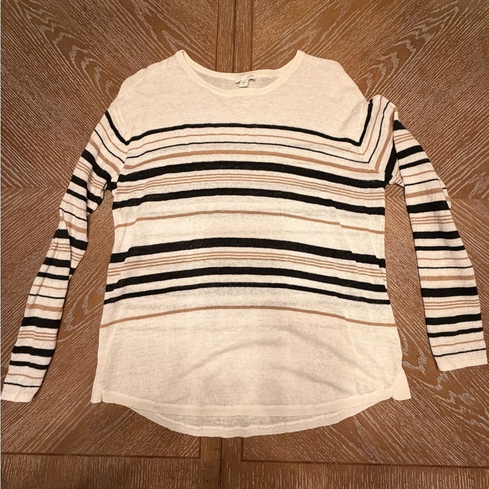 J. Jill Cream Striped Lightweight Tunic with Black and Tan Stripes